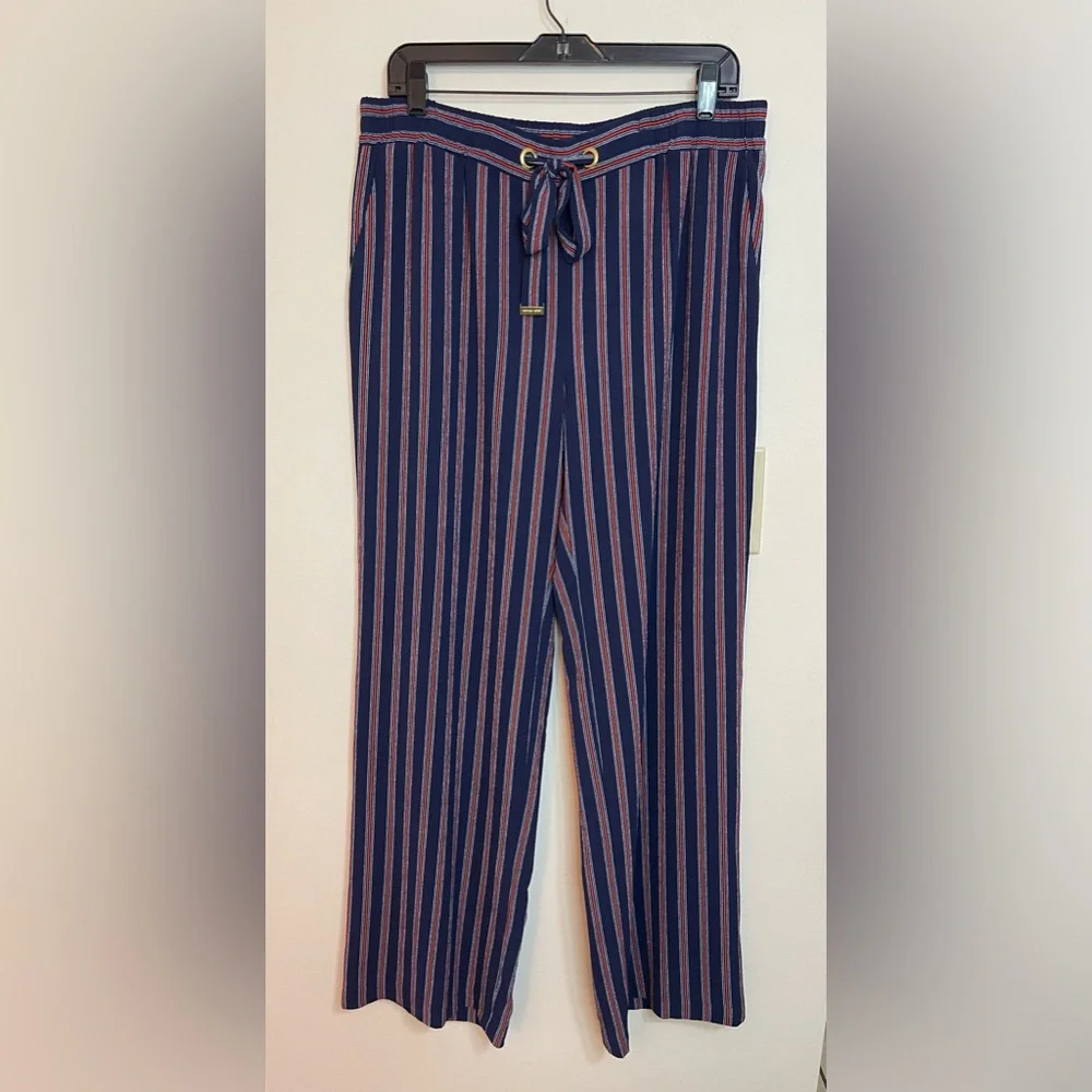Michael Kors Women’s Stripped Relaxed Wide Leg Elastic Waistband Pockets Sz L.
